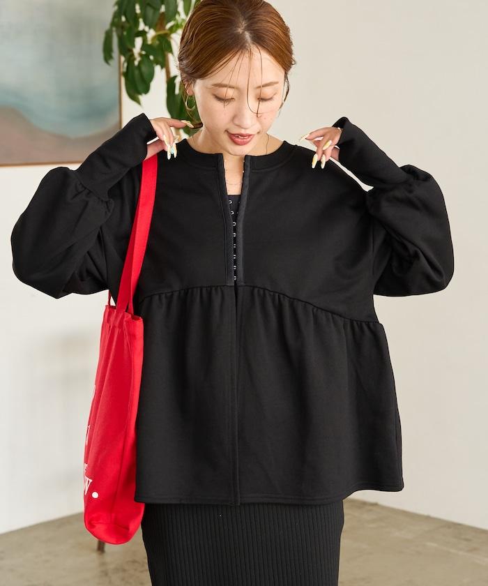 門襟開扣荷葉下襬兩穿衛衣套頭衫