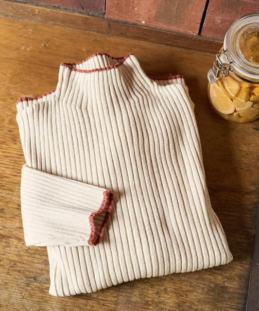 拼色條紋羅紋高領套頭衫