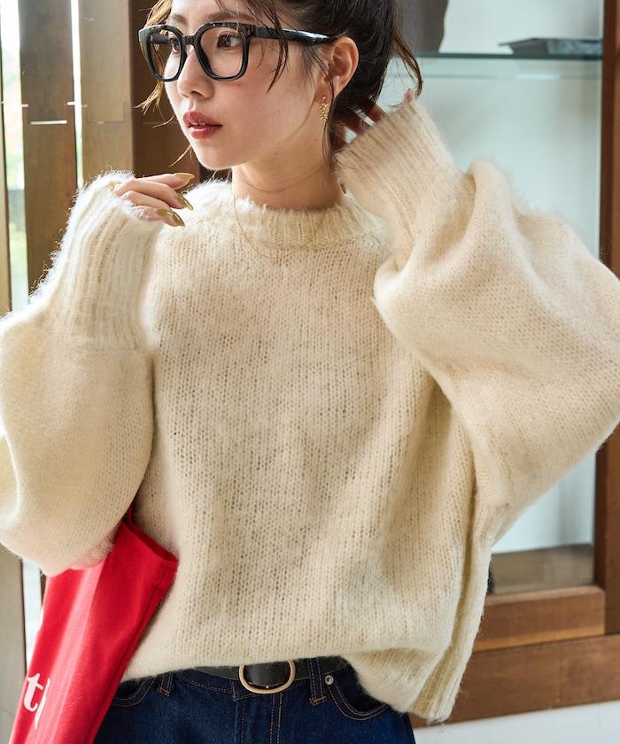 彩色長絨毛針織短款套頭衫
