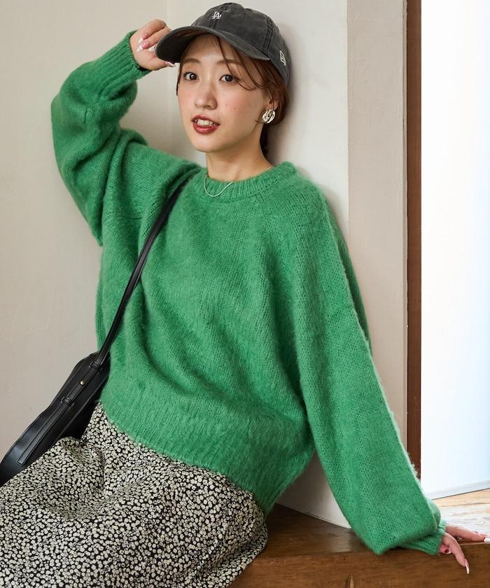 彩色長絨毛針織短款套頭衫