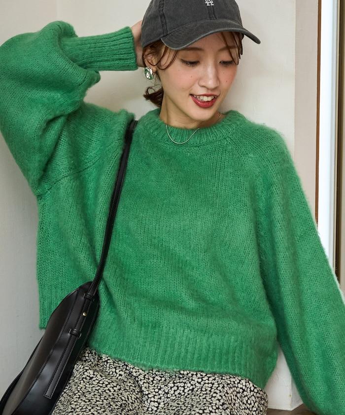 彩色長絨毛針織短款套頭衫