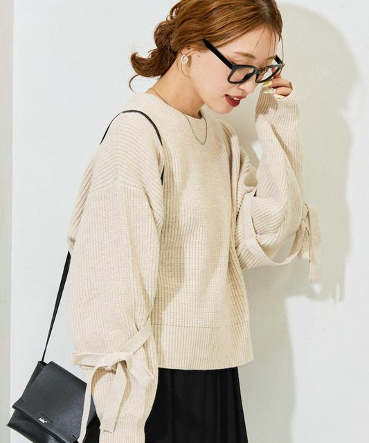 袖部蝴蝶結針織衫