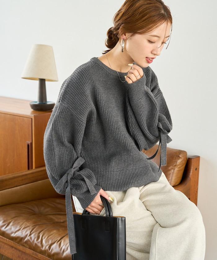 袖部蝴蝶結針織衫