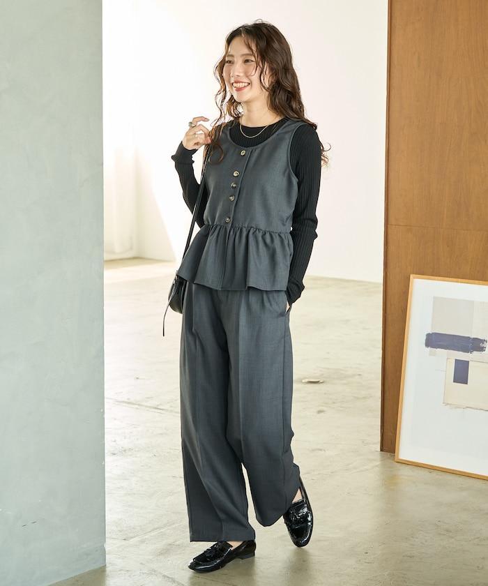 荷葉邊背心長款上衣套裝(背心+褲子)