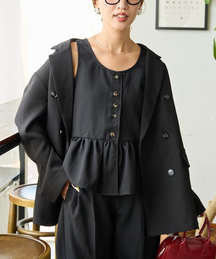 荷葉邊背心長款上衣套裝(背心+褲子)