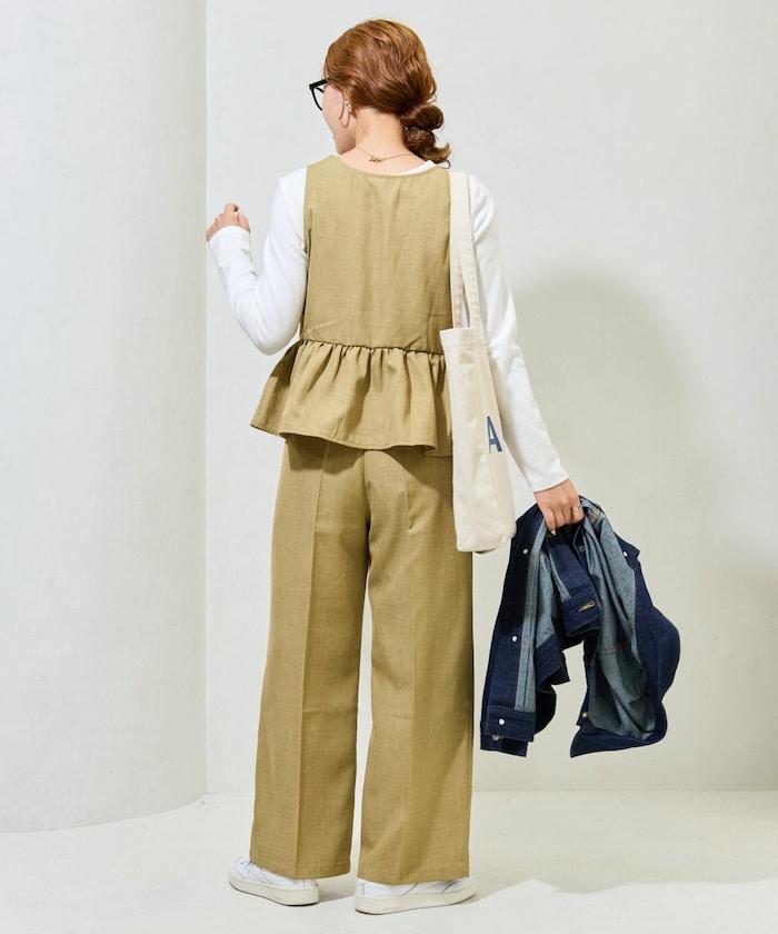 荷葉邊背心長款上衣套裝(背心+褲子)