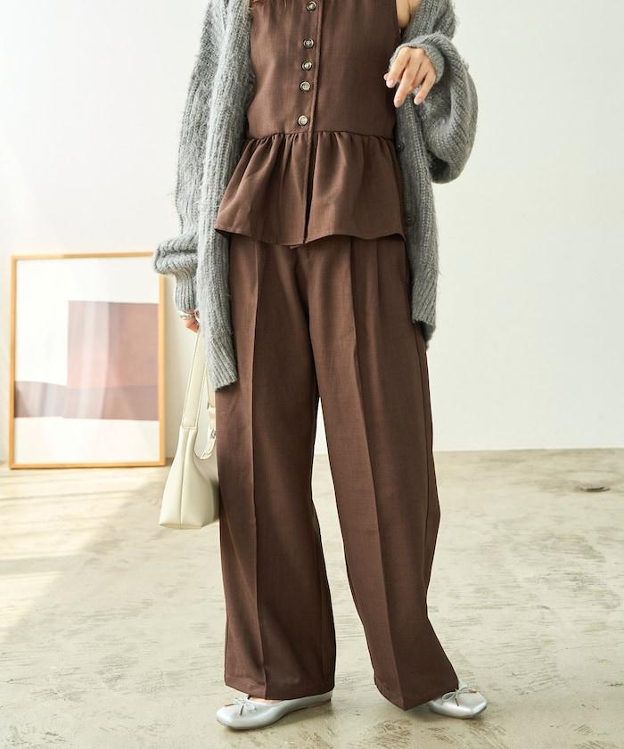 荷葉邊背心長款上衣套裝(背心+褲子)