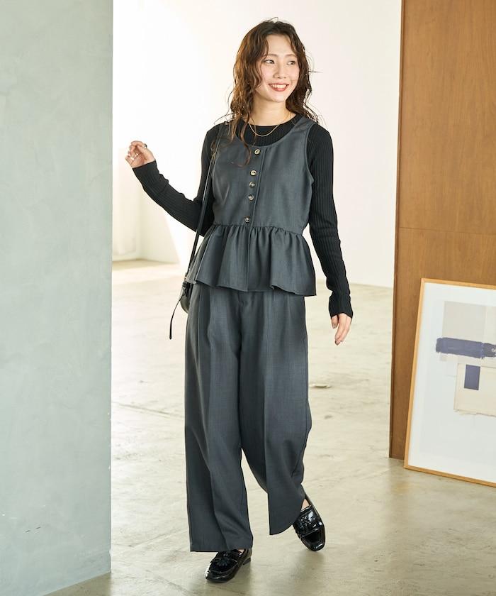 荷葉邊背心長款上衣套裝(背心+褲子)