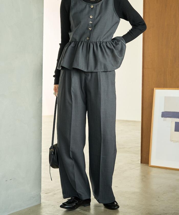 荷葉邊背心長款上衣套裝(背心+褲子)