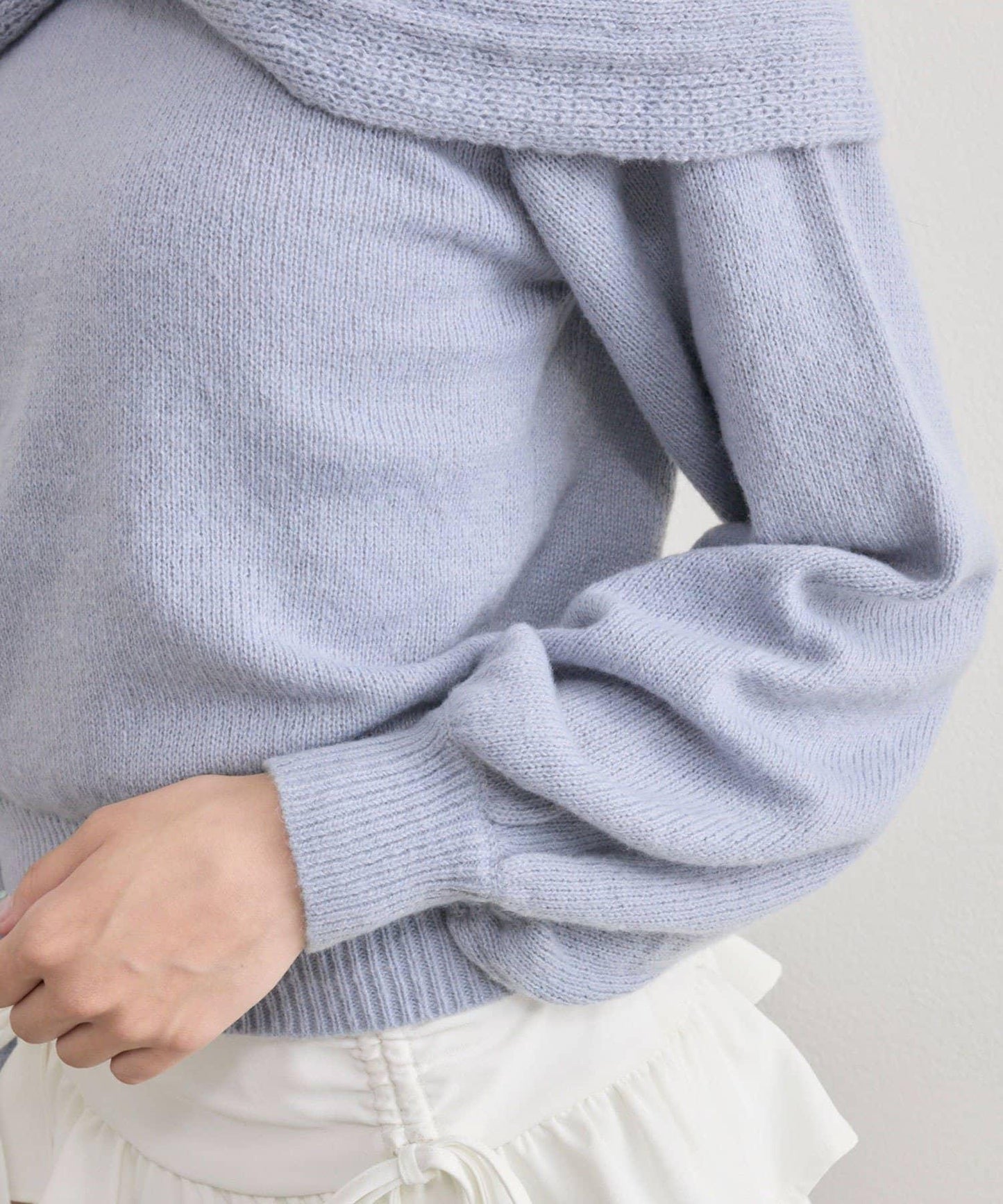 蝴蝶結一字肩針織衫