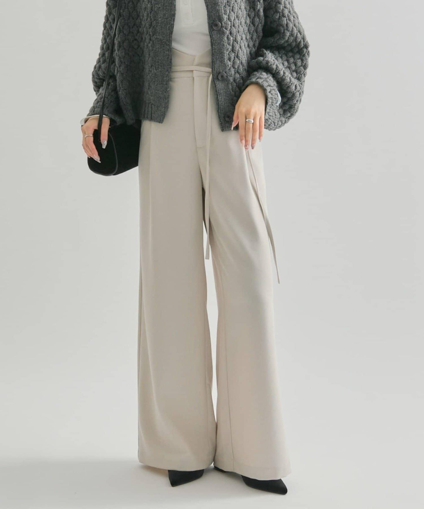 波浪腰帶休閒褲