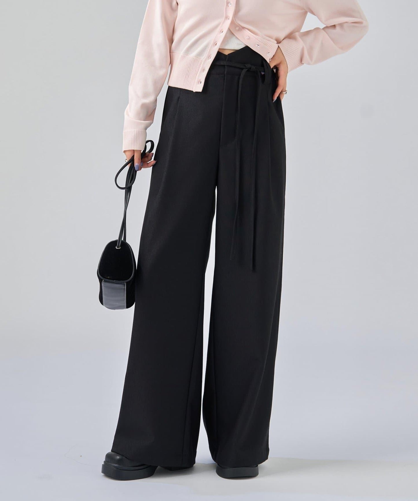 波浪腰帶休閒褲