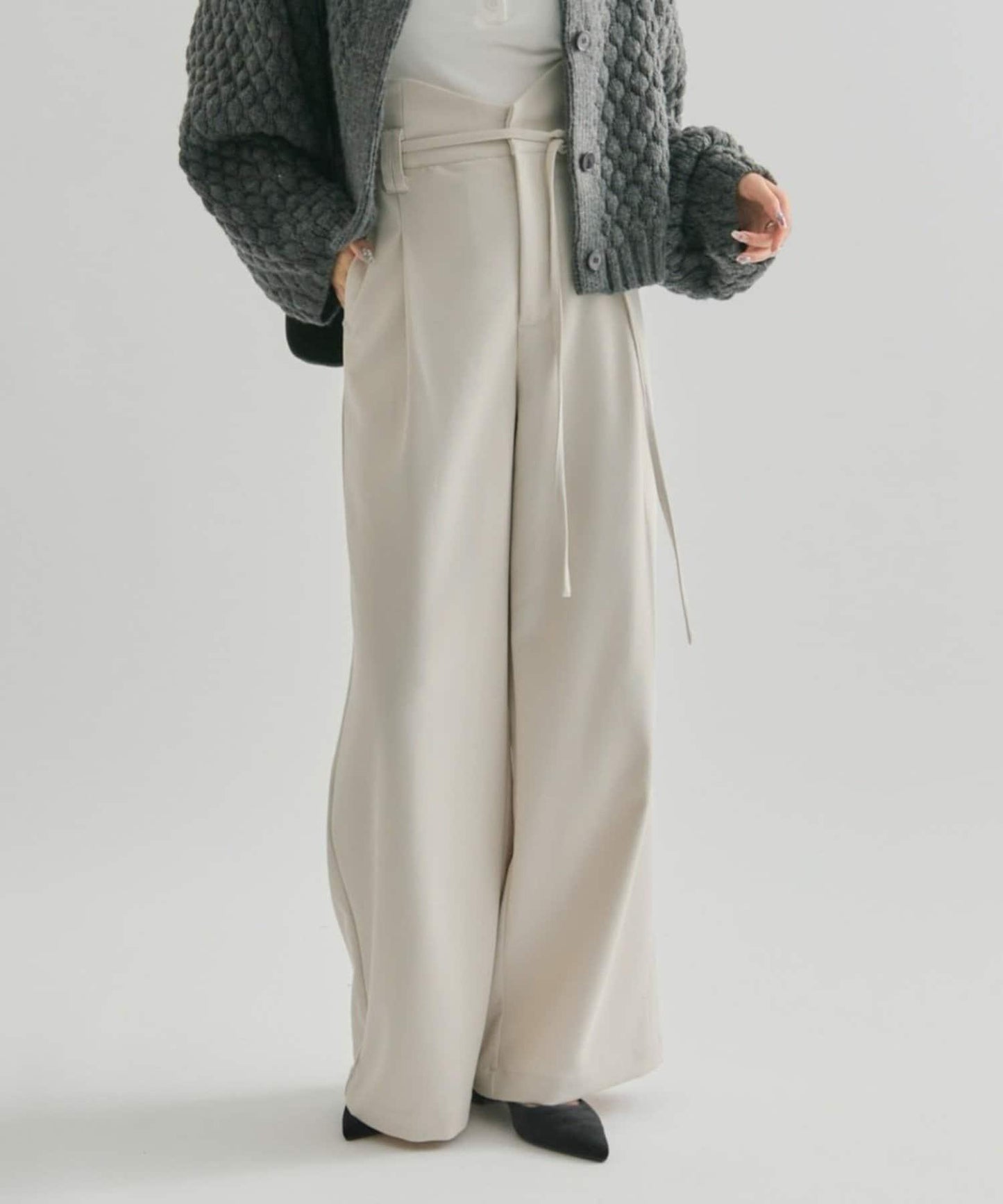 波浪腰帶休閒褲