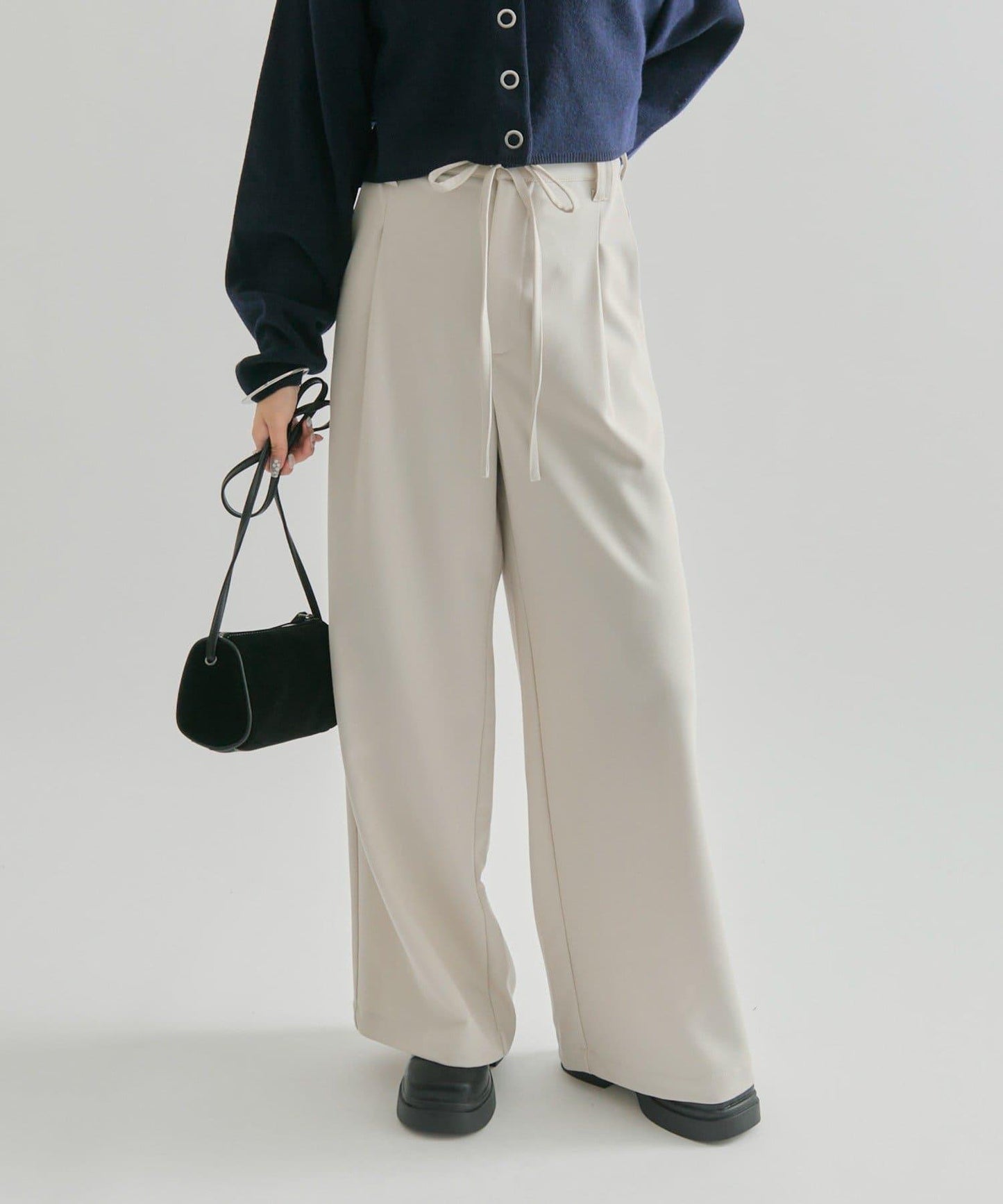 波浪腰帶休閒褲