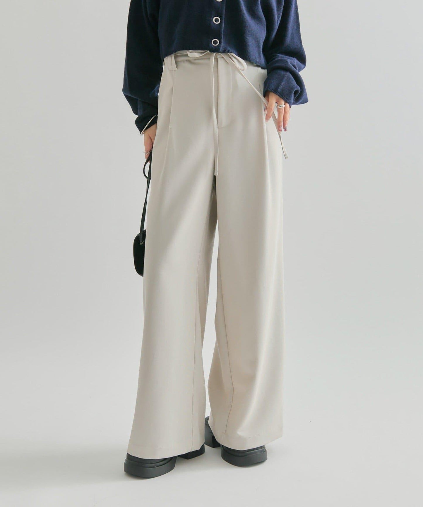 波浪腰帶休閒褲