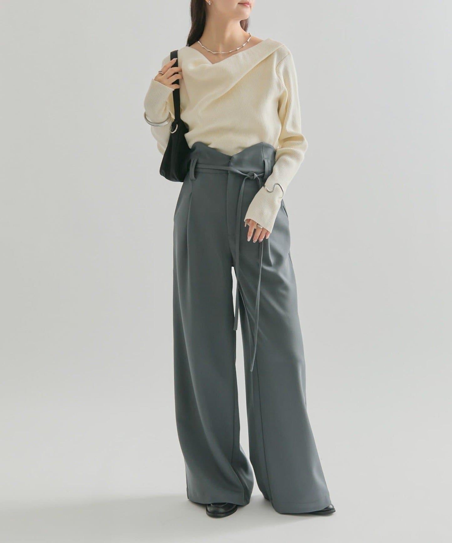 波浪腰帶休閒褲