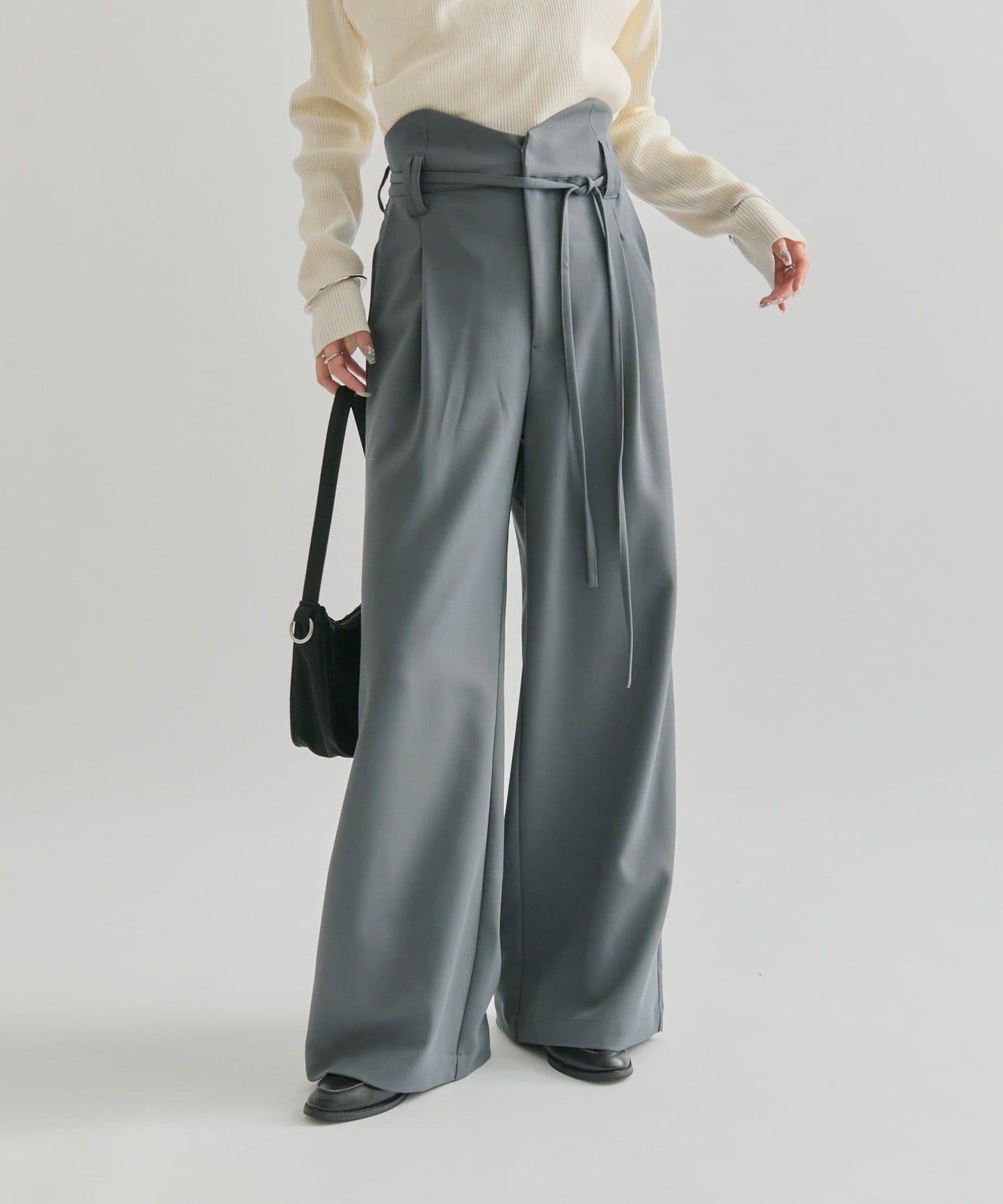 波浪腰帶休閒褲