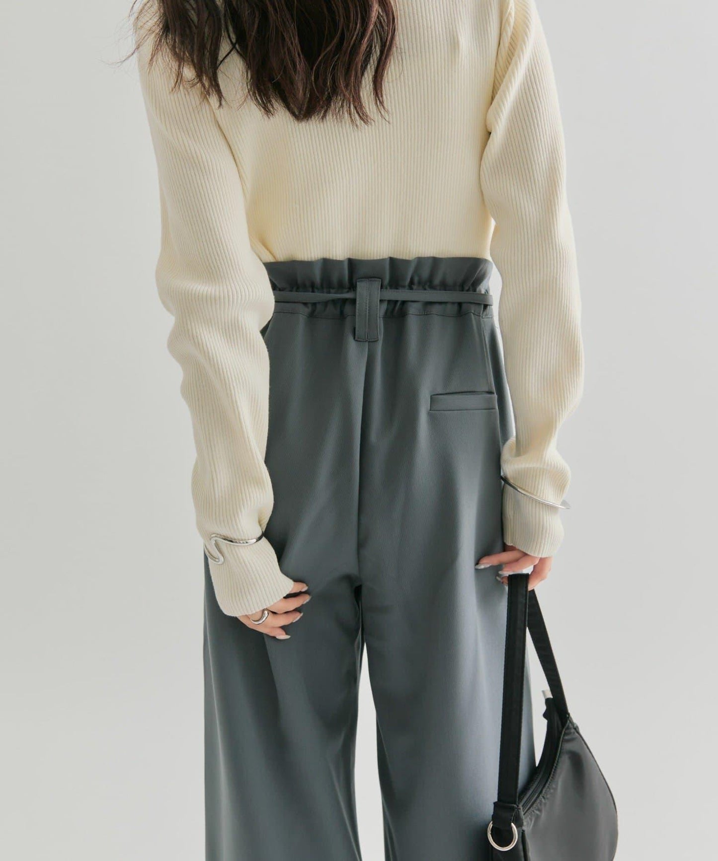 波浪腰帶休閒褲