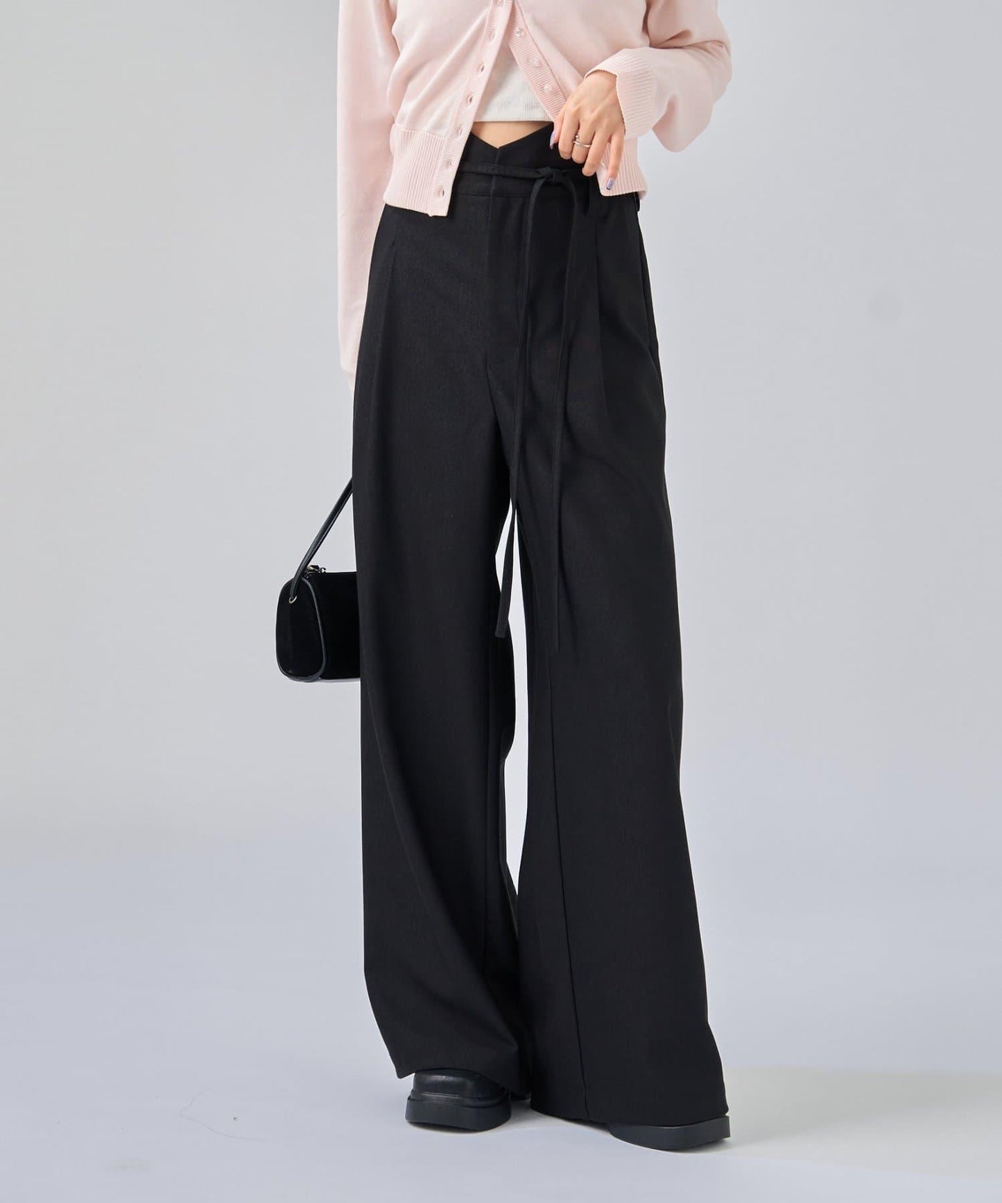 波浪腰帶休閒褲