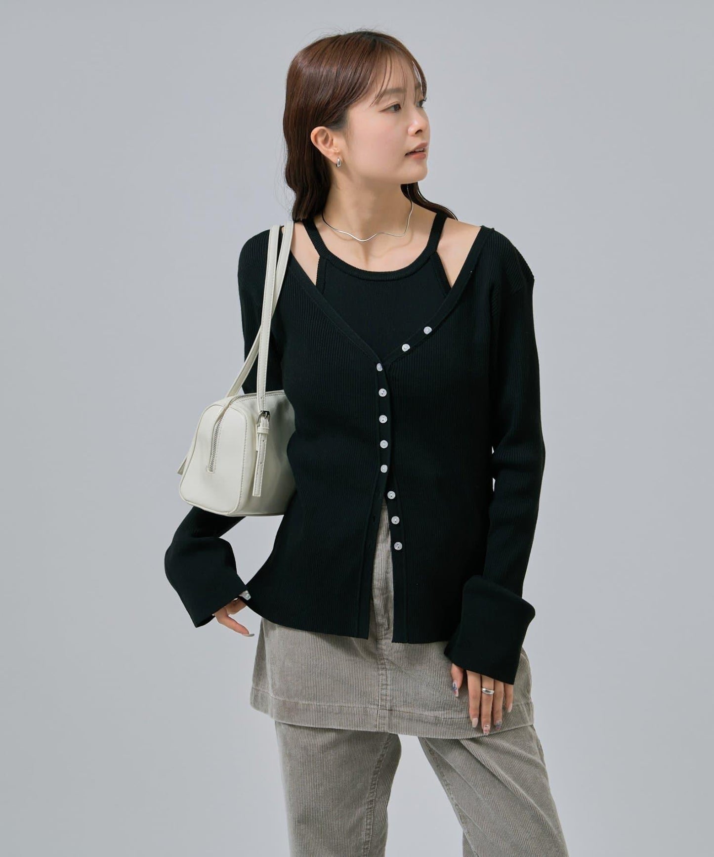 無袖針織開衫套裝