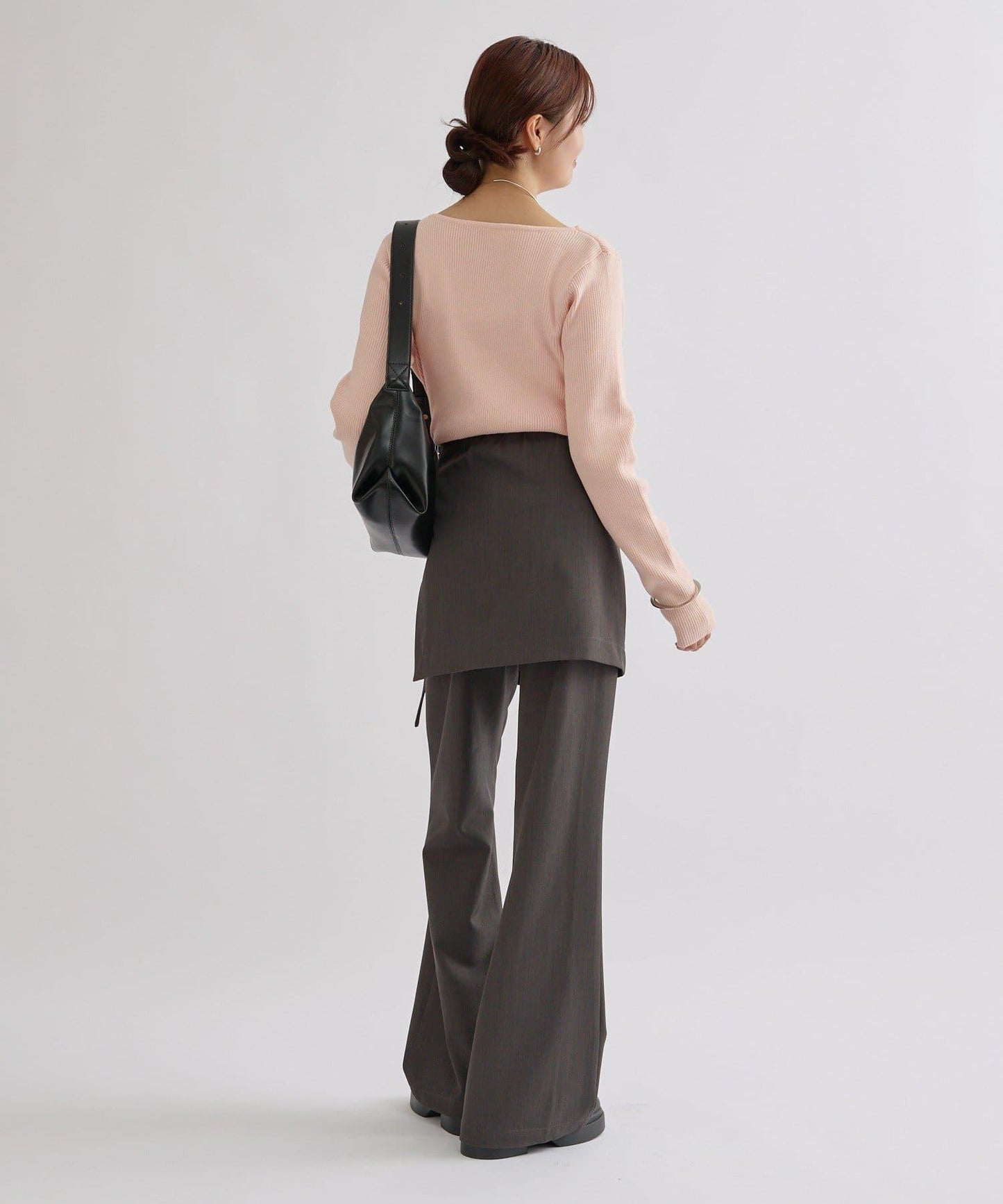 【米色・酒紅 EC限定!】一字肩羅紋針織衫