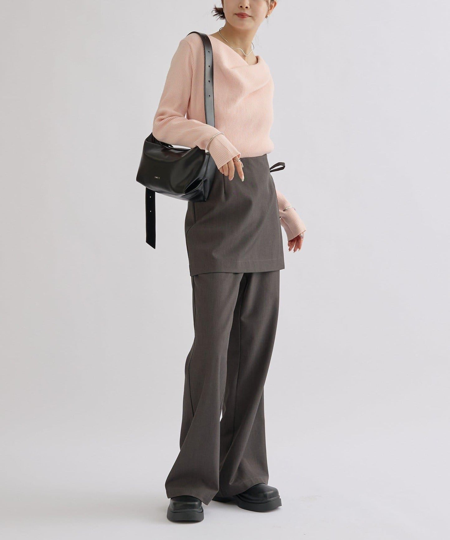 【米色・酒紅 EC限定!】一字肩羅紋針織衫