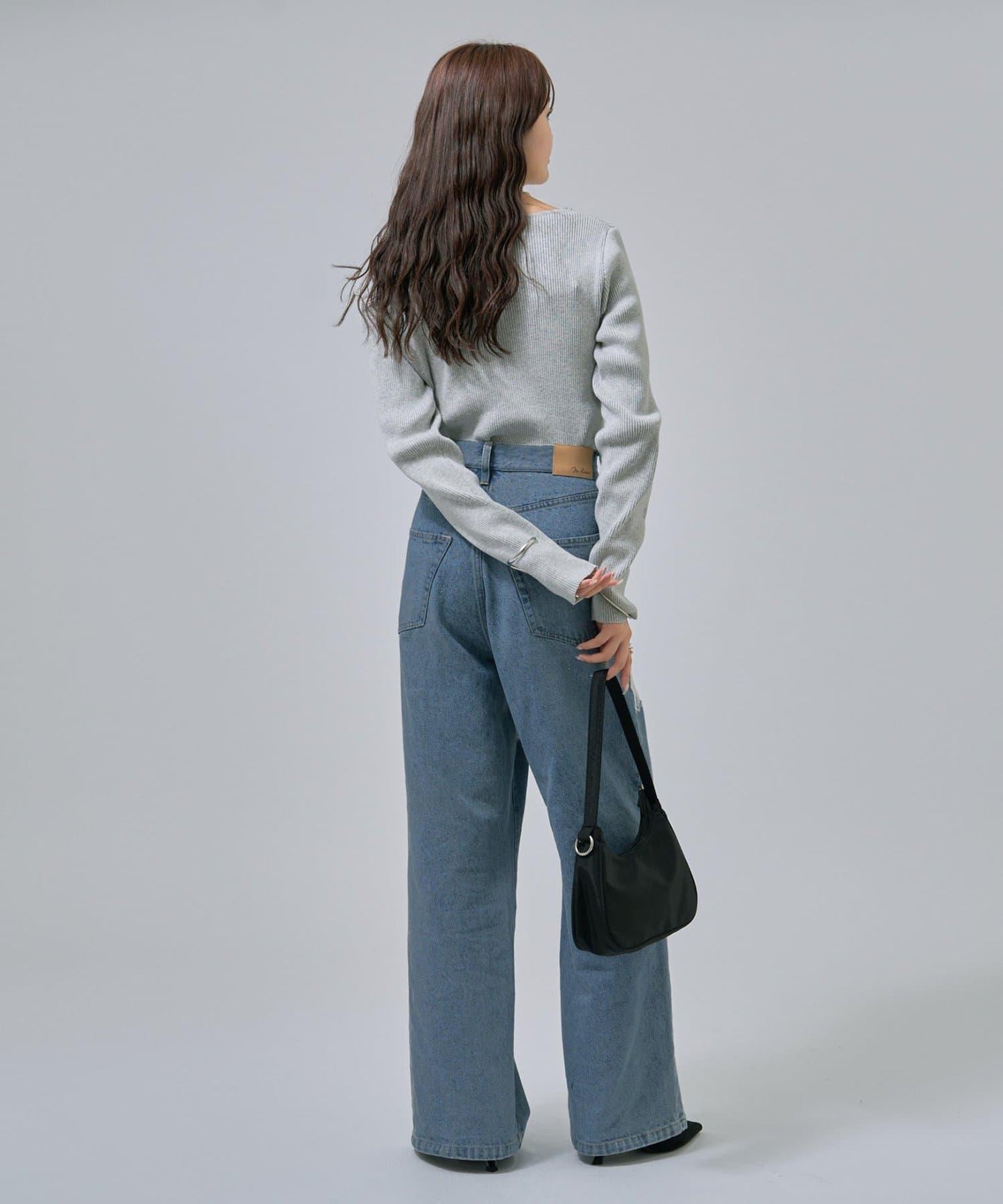 【米色・酒紅 EC限定!】一字肩羅紋針織衫