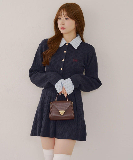 麻花針織開衫&迷你裙套裝