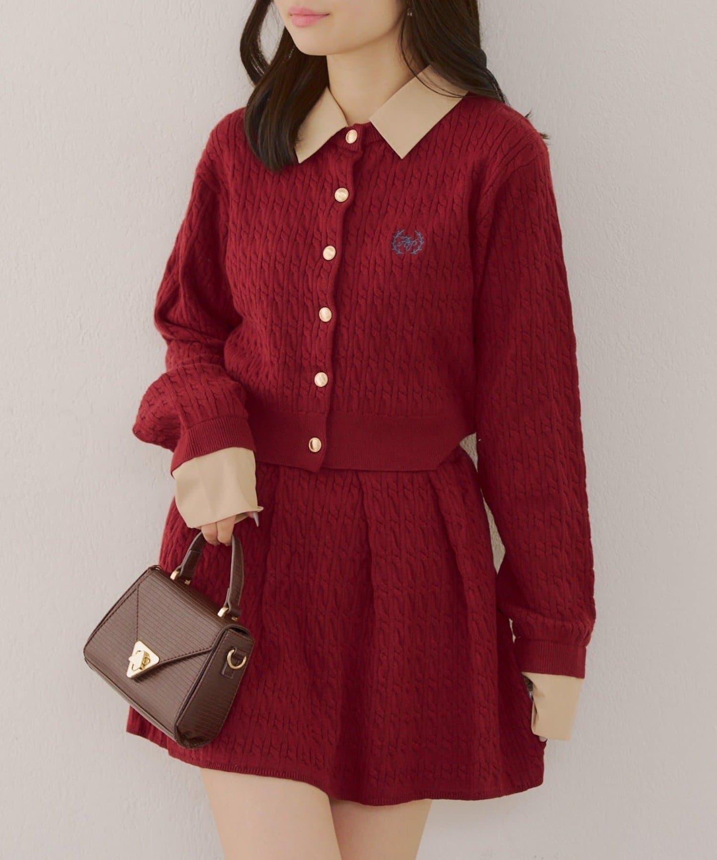 麻花針織開衫&迷你裙套裝