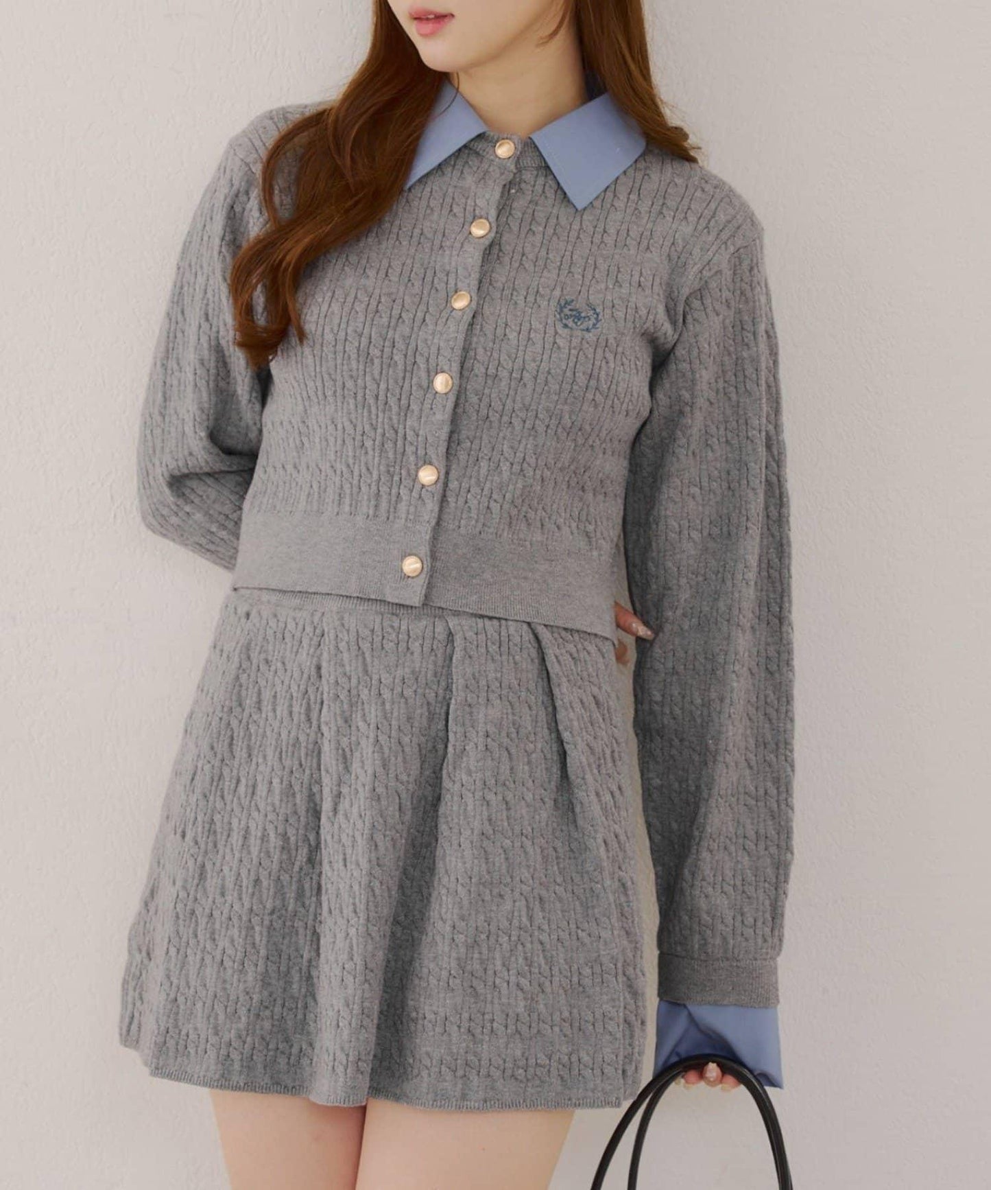 麻花針織開衫&迷你裙套裝