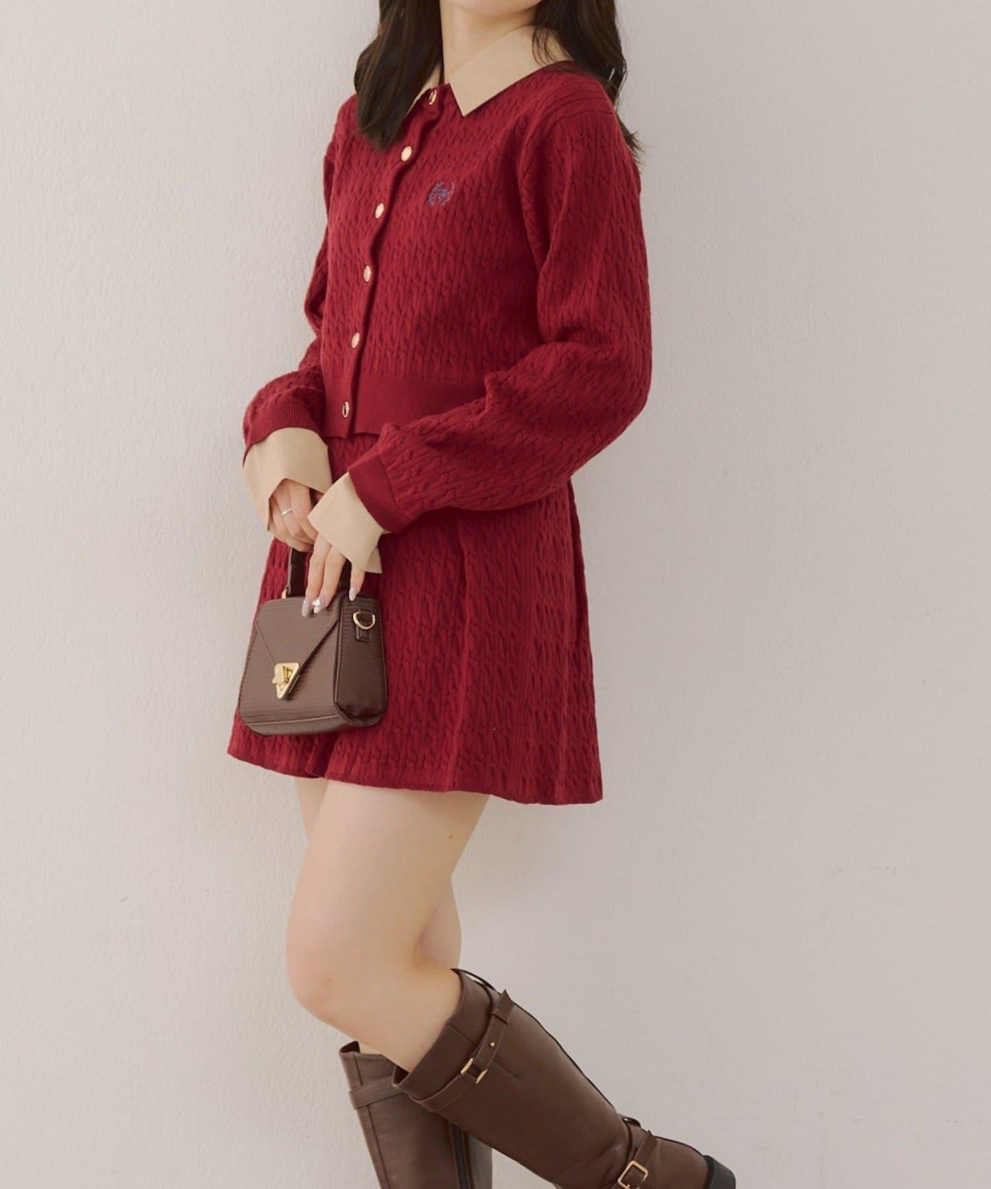 麻花針織開衫&迷你裙套裝