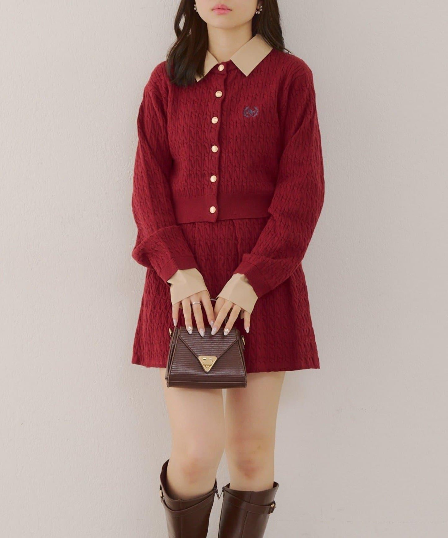 麻花針織開衫&迷你裙套裝