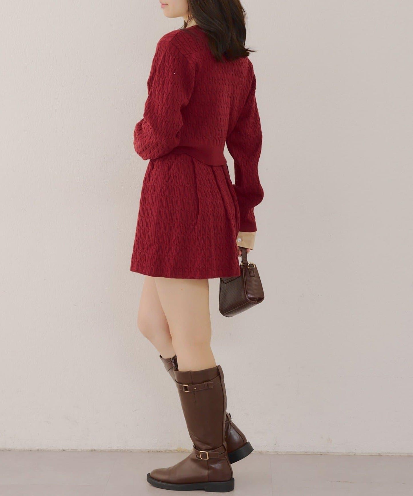 麻花針織開衫&迷你裙套裝