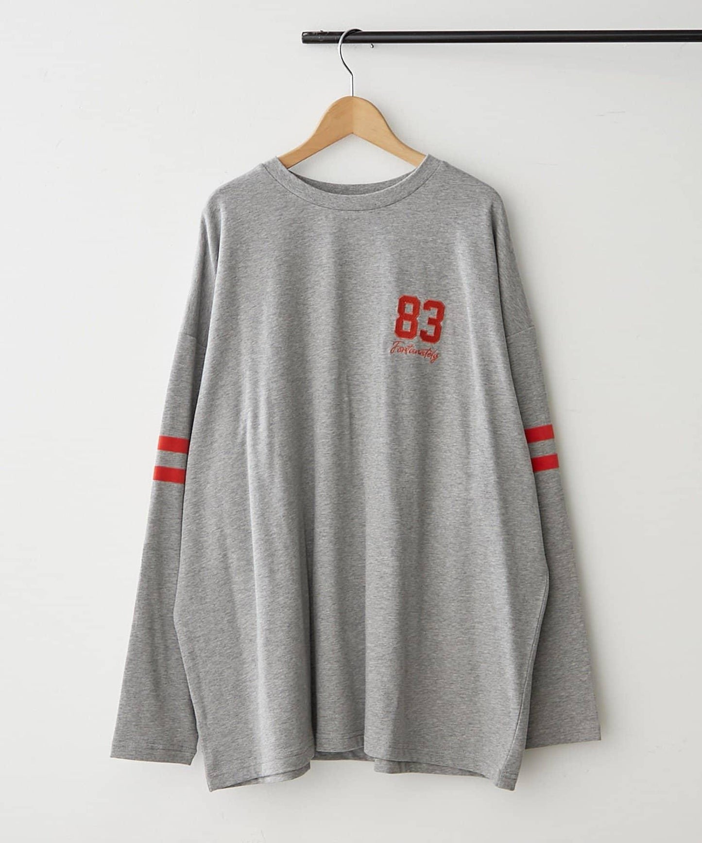 【NUNIFE】袖部條紋數字印花寬鬆T恤