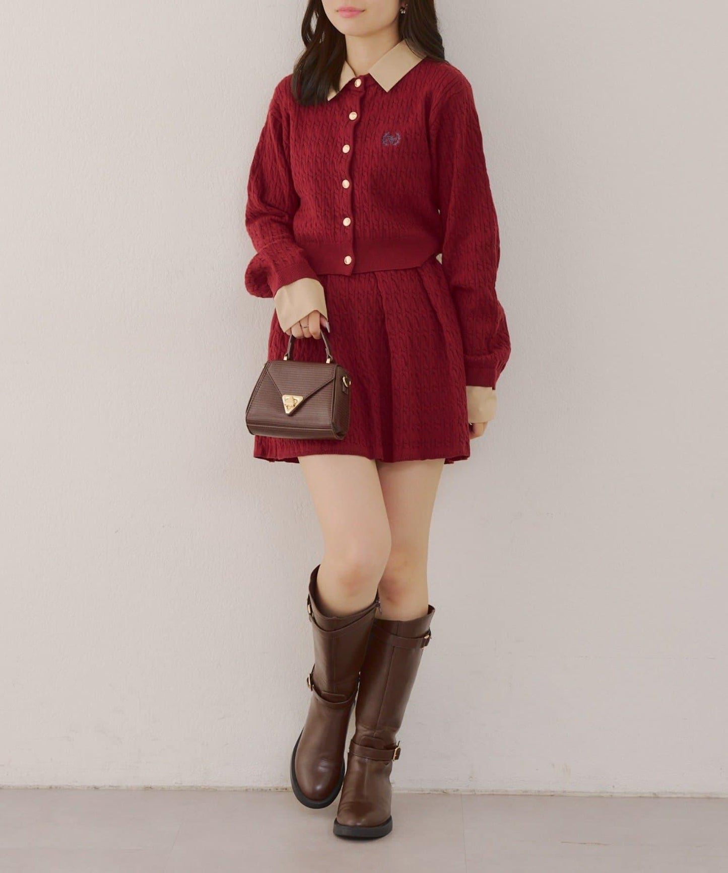 麻花針織開衫&迷你裙套裝