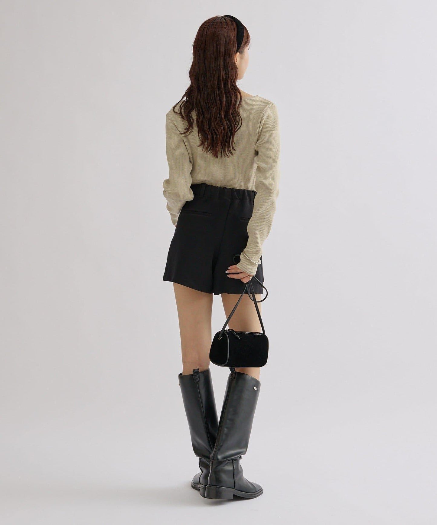 【米色・酒紅 EC限定!】一字肩羅紋針織衫