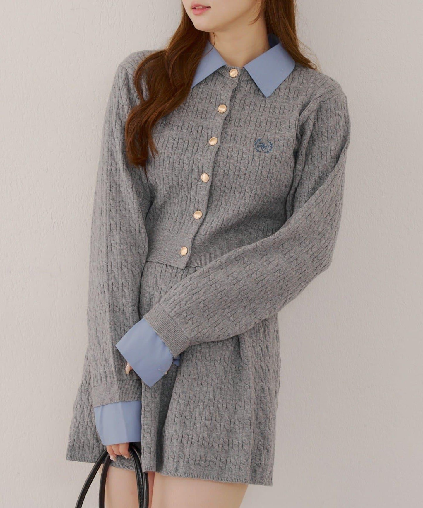 麻花針織開衫&迷你裙套裝