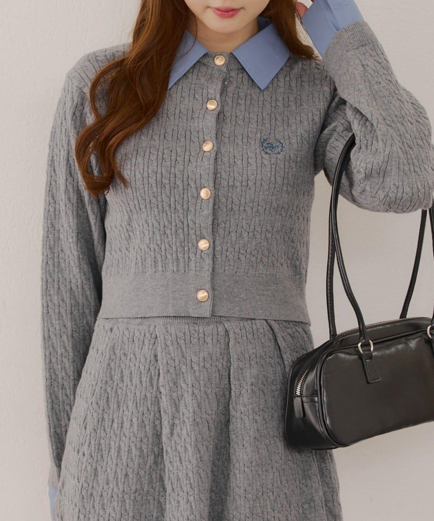 麻花針織開衫&迷你裙套裝