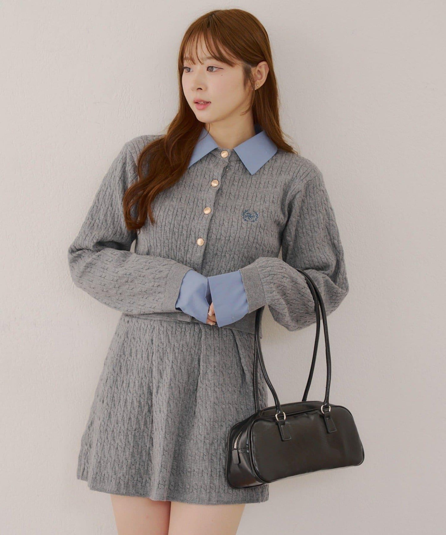 麻花針織開衫&迷你裙套裝