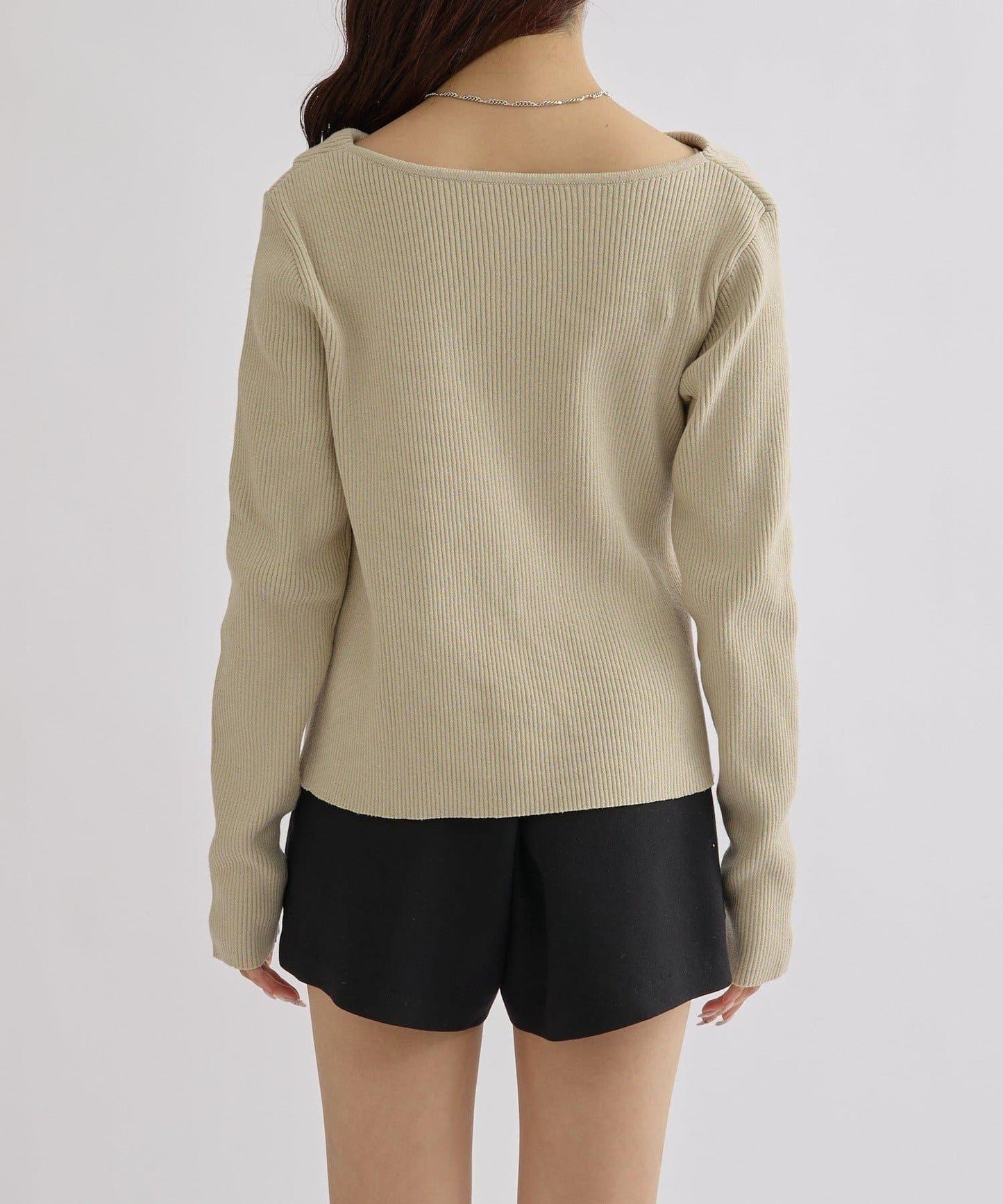 【米色・酒紅 EC限定!】一字肩羅紋針織衫