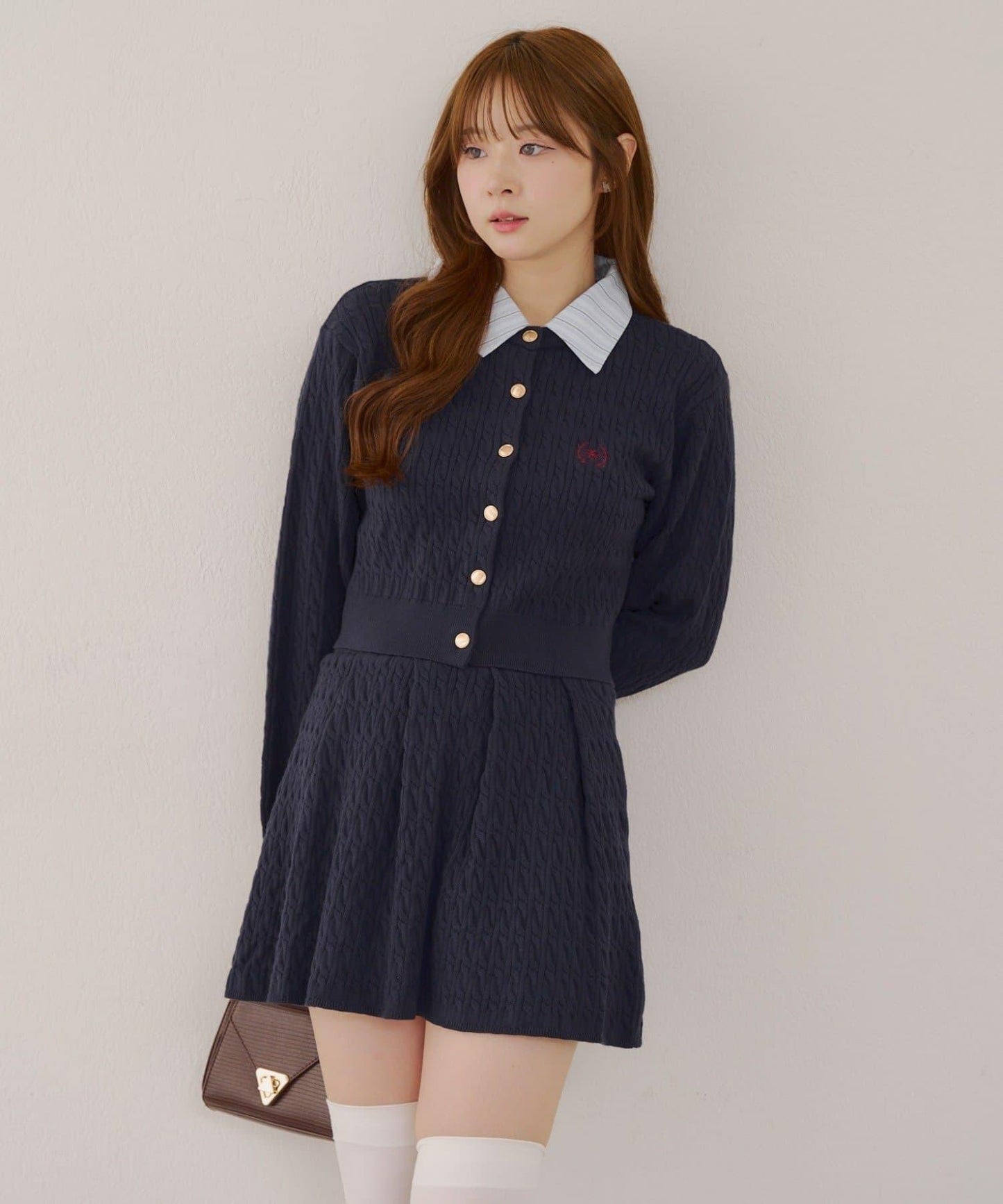 麻花針織開衫&迷你裙套裝