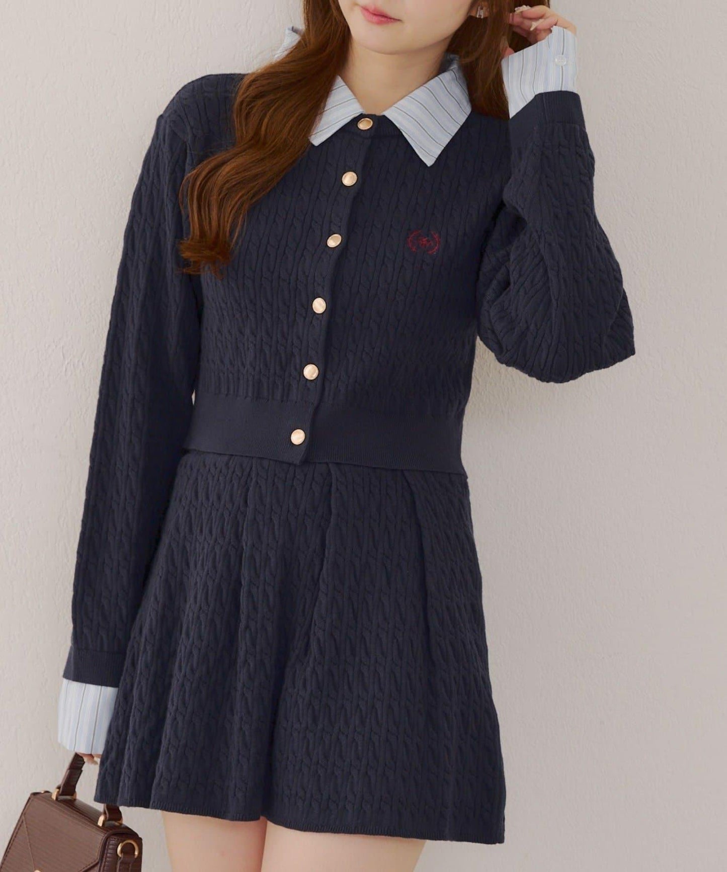 麻花針織開衫&迷你裙套裝