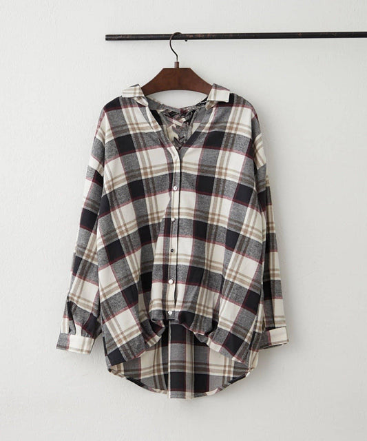 格紋褶皺竹節襯衫