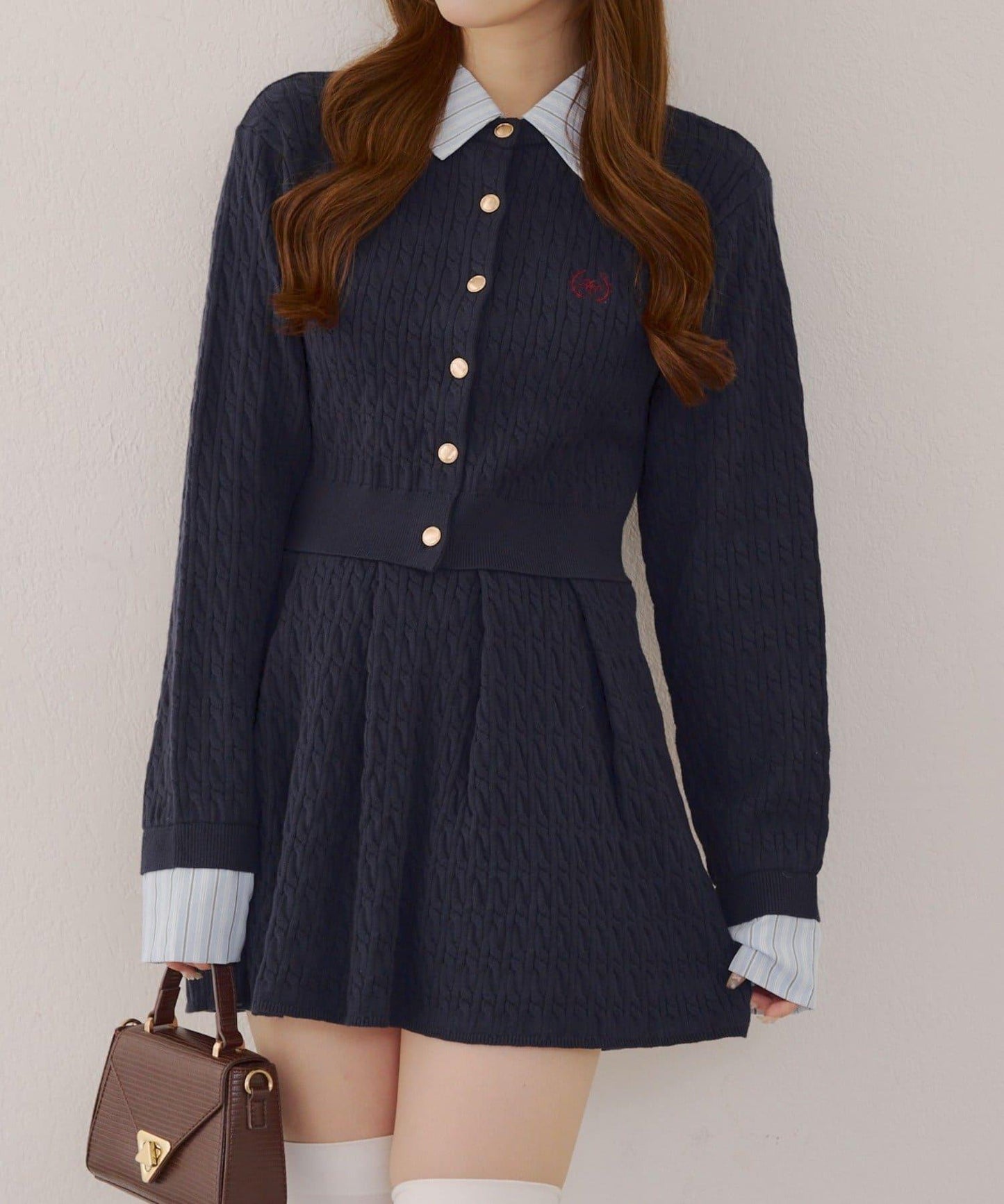 麻花針織開衫&迷你裙套裝