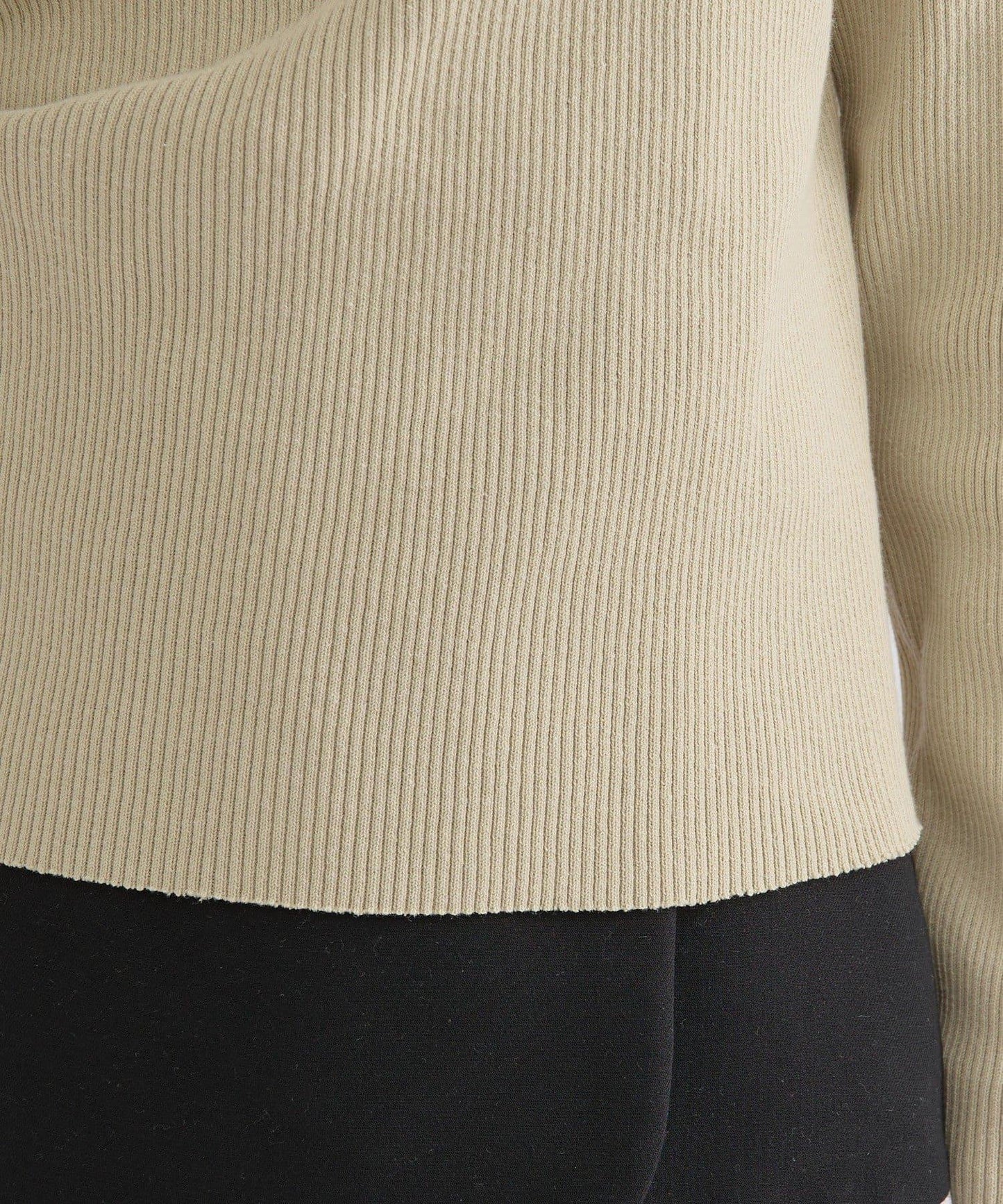 【米色・酒紅 EC限定!】一字肩羅紋針織衫