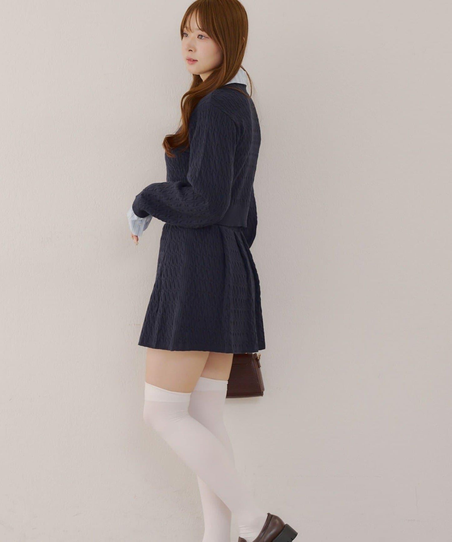 麻花針織開衫&迷你裙套裝