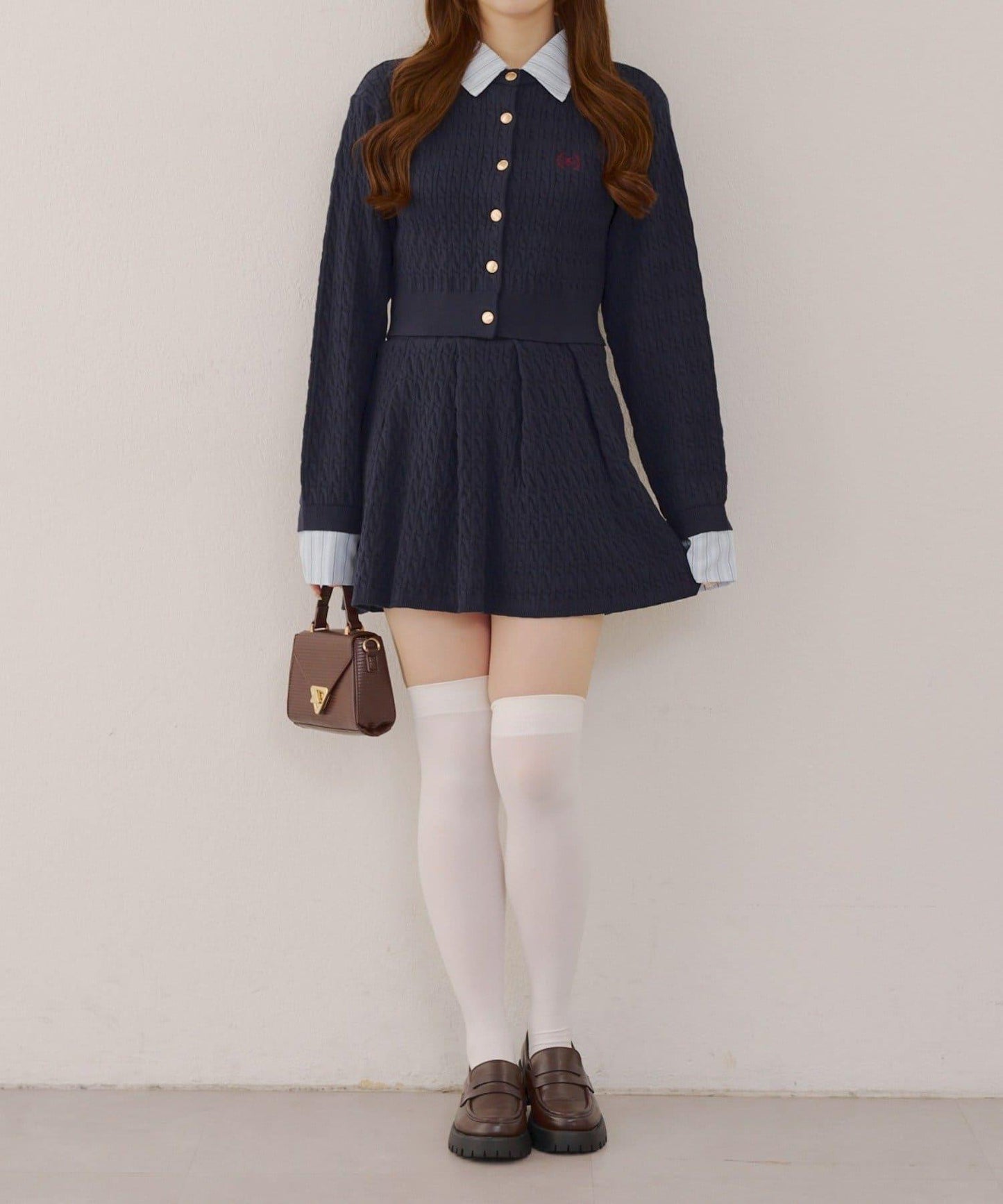 麻花針織開衫&迷你裙套裝