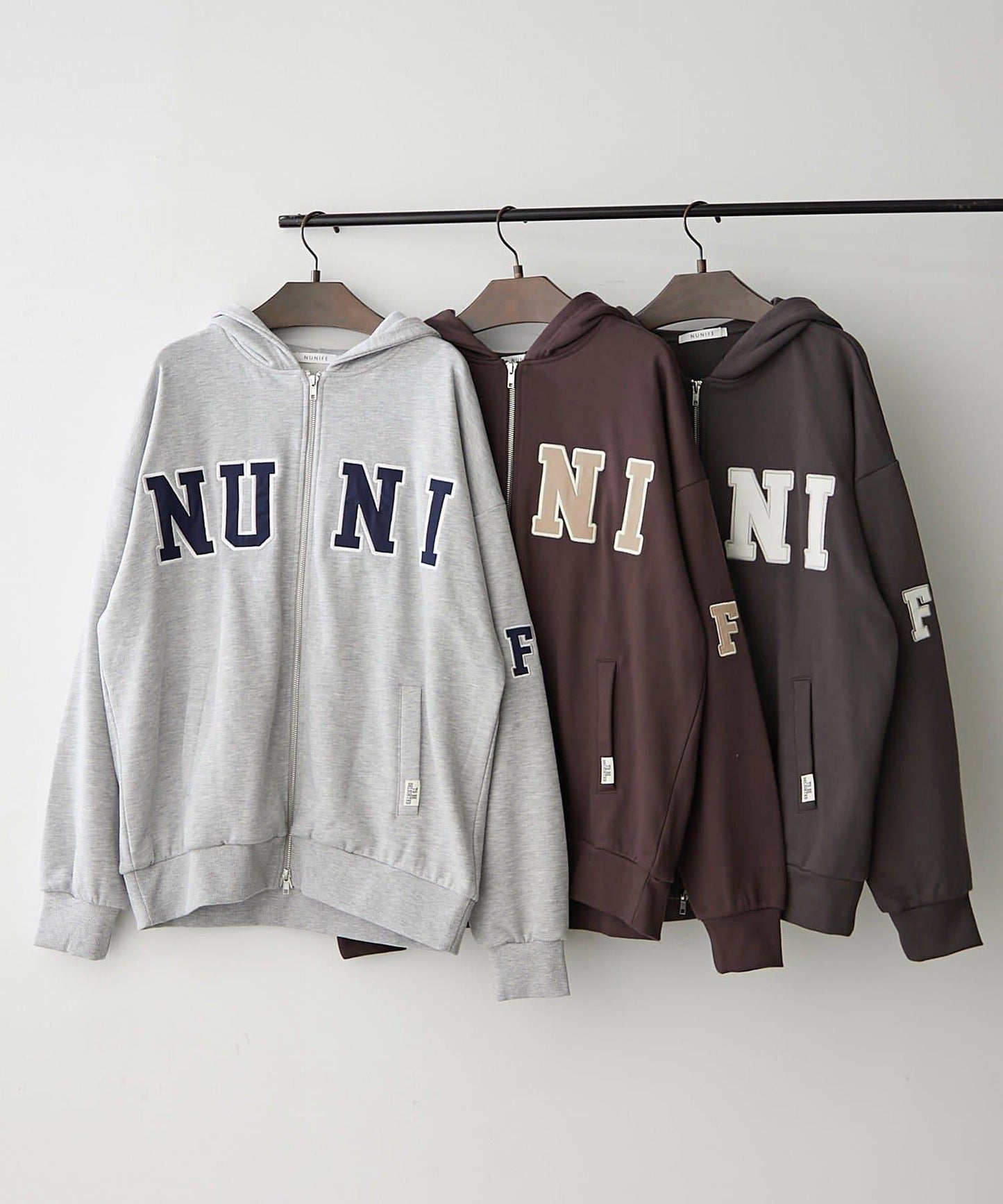 【NUNIFE】【可選2種長度】大字母印花連帽衛衣