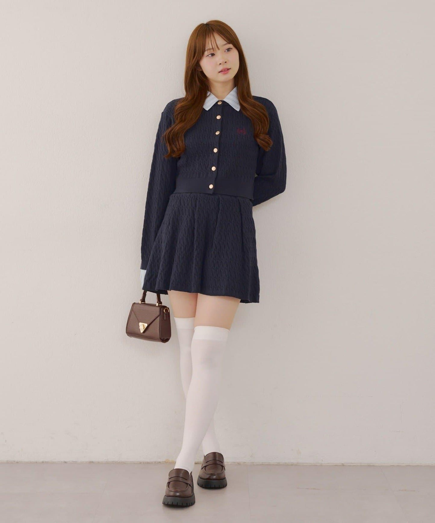 麻花針織開衫&迷你裙套裝