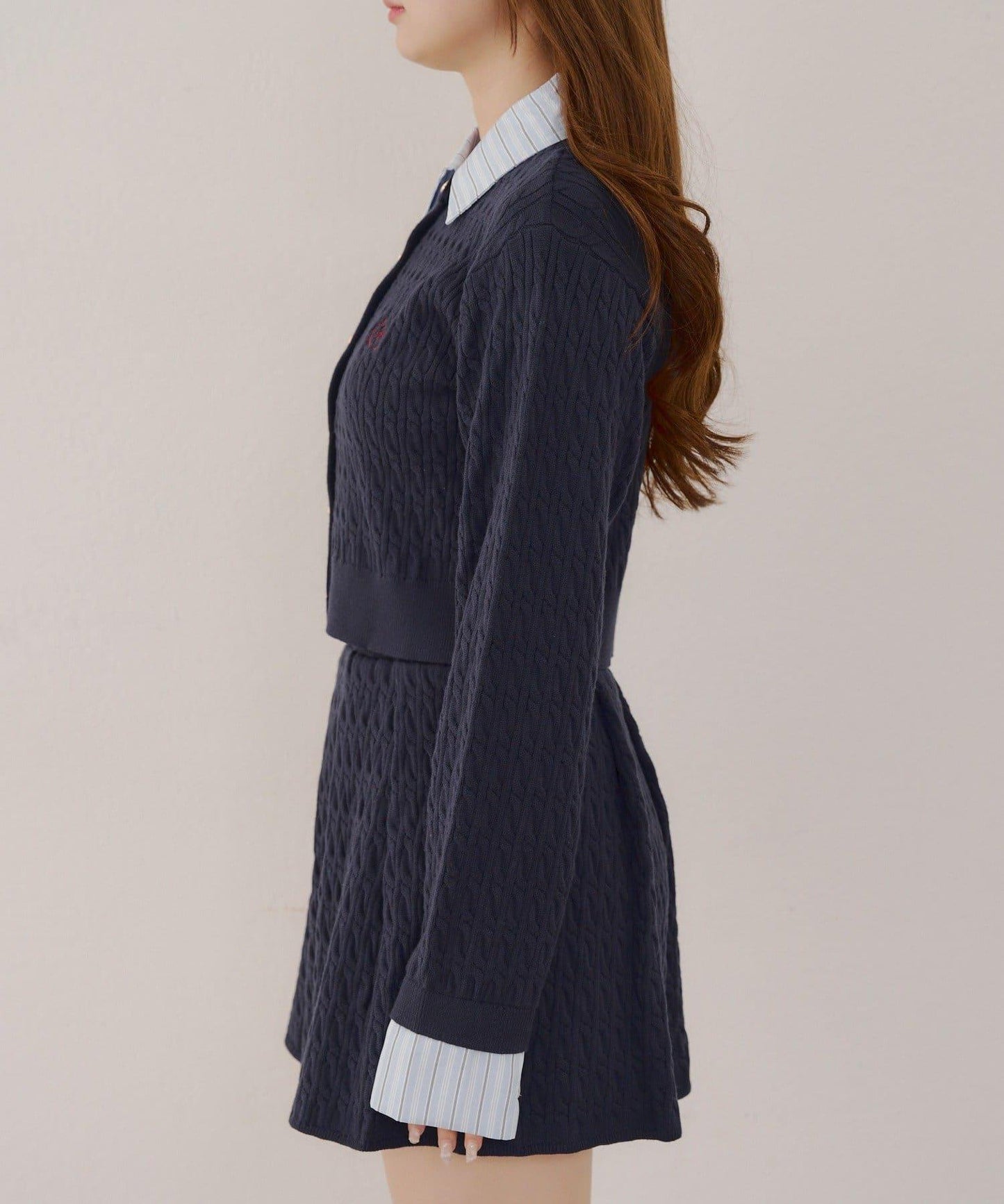 麻花針織開衫&迷你裙套裝